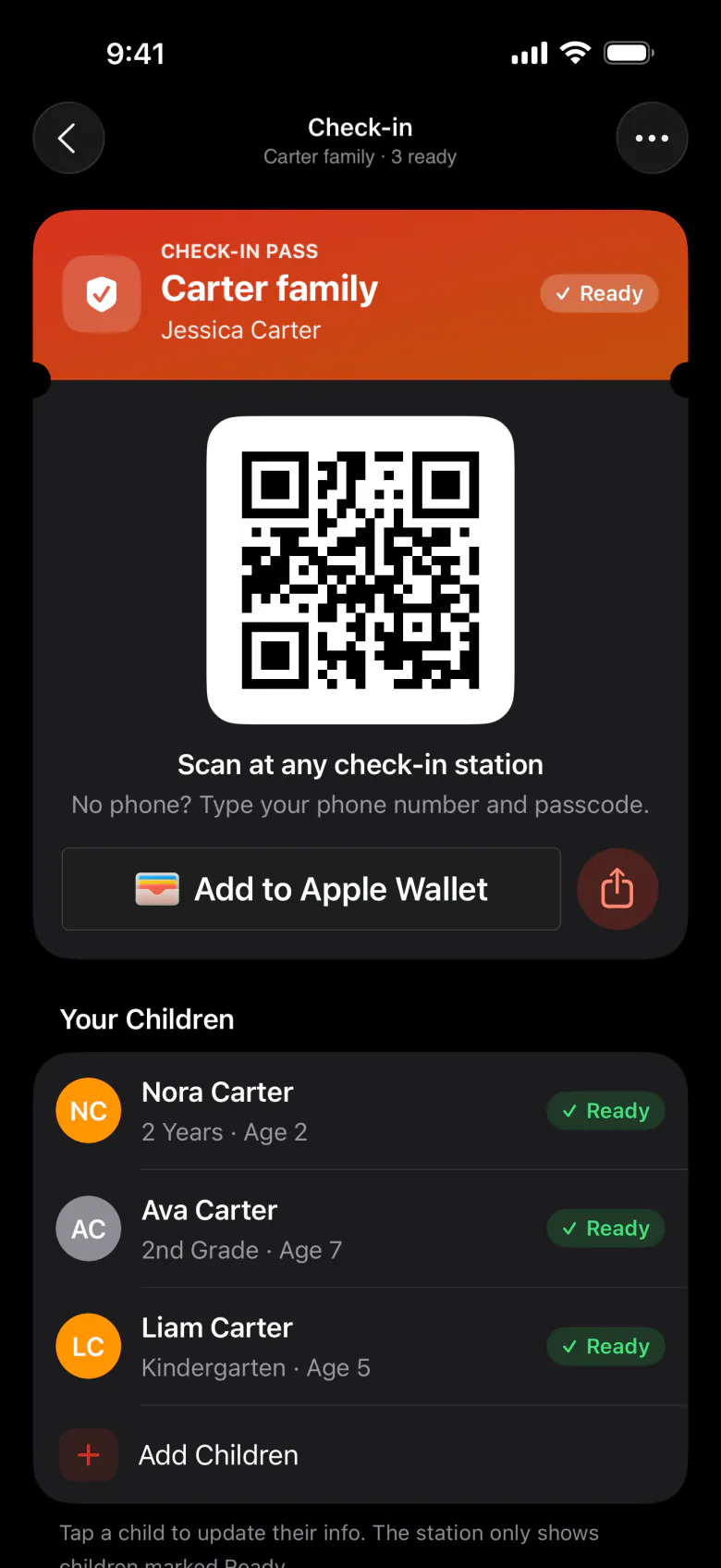 Check-in pass in the member app