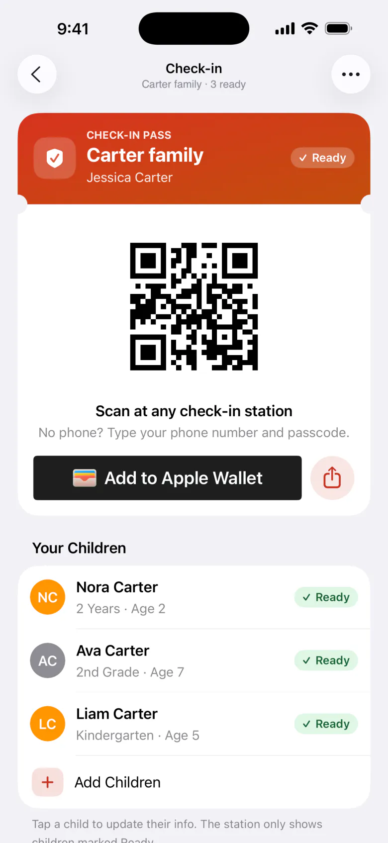 Check-in pass in the member app