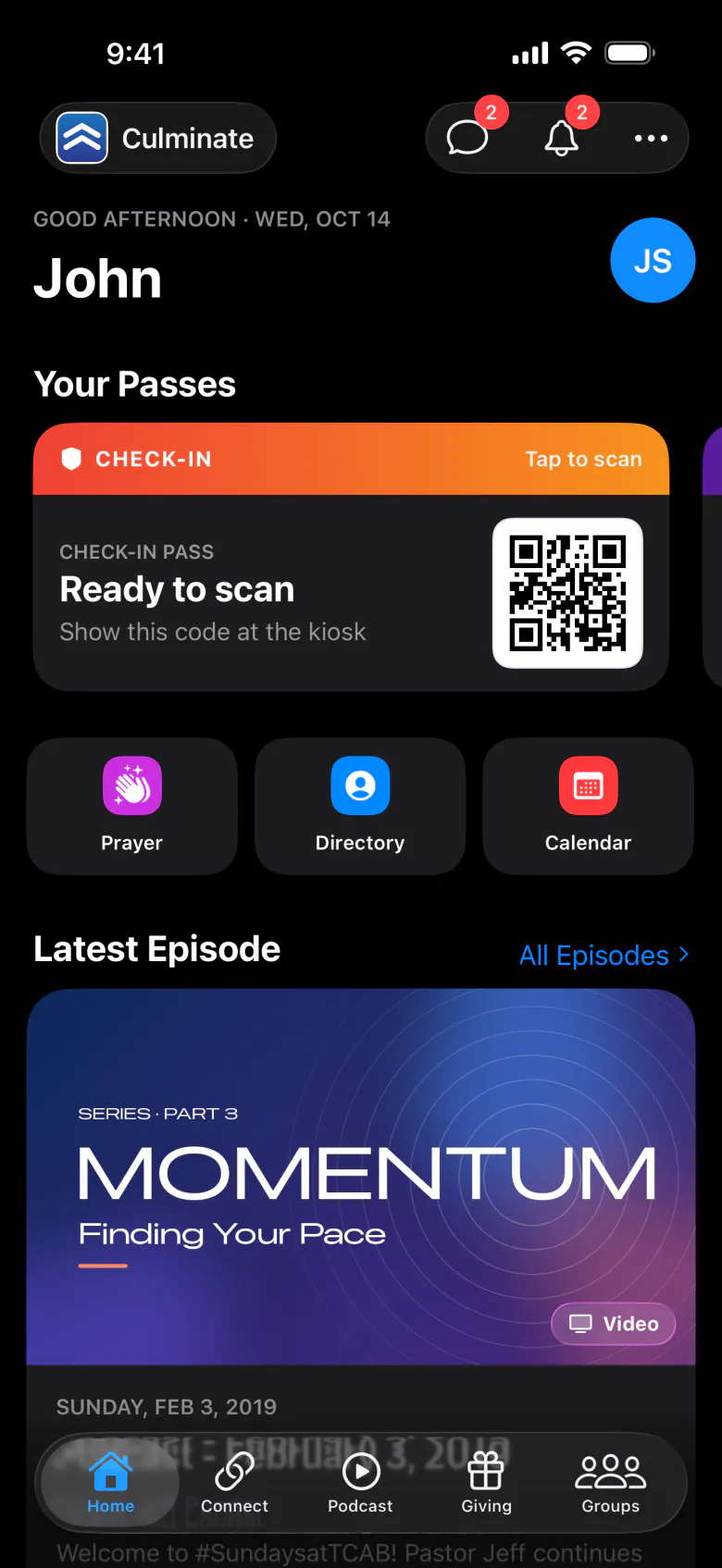 Culminate Life App home screen
