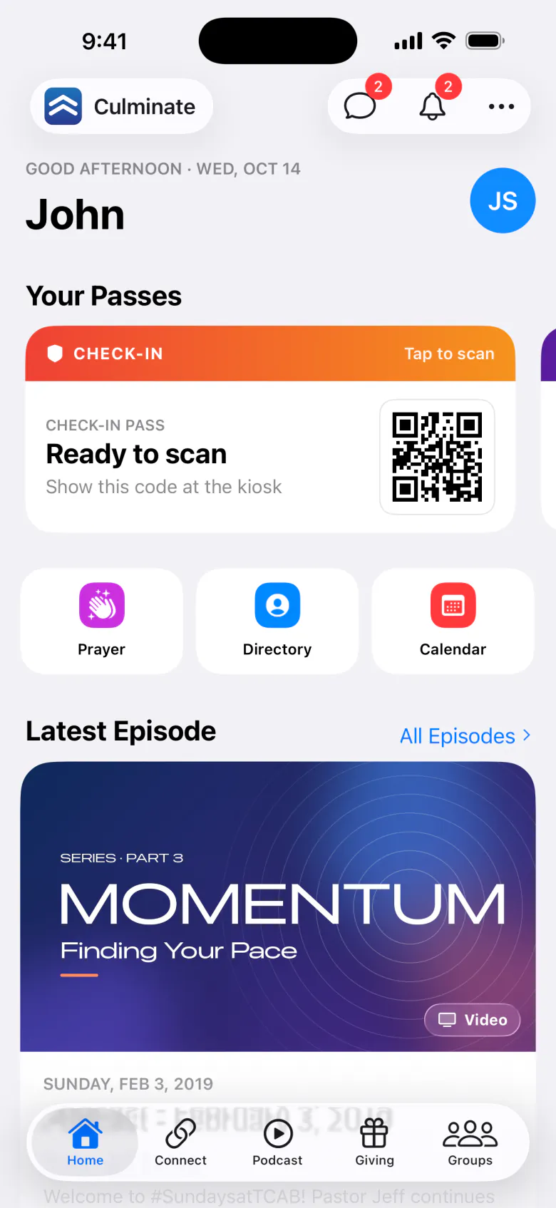 Culminate Life App home screen