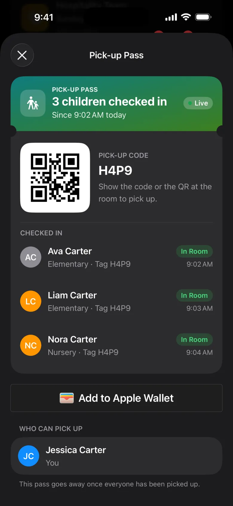 One-time pickup code in the member app