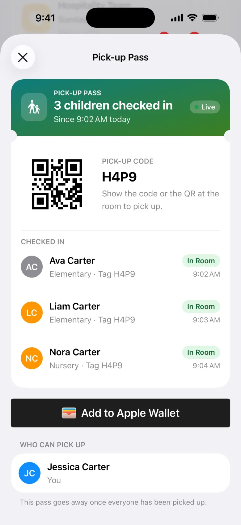 One-time pickup code in the member app