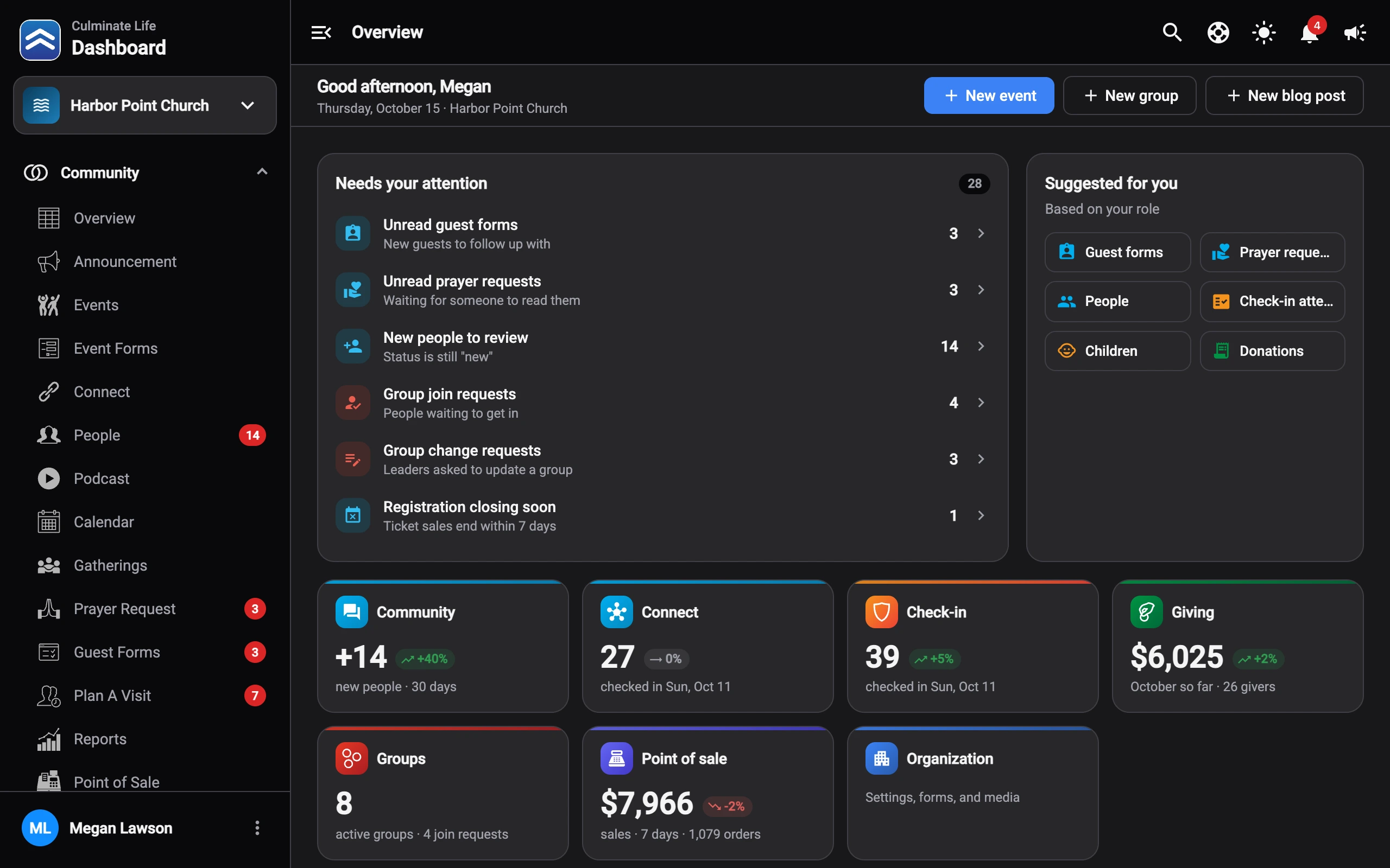 The Culminate Life dashboard